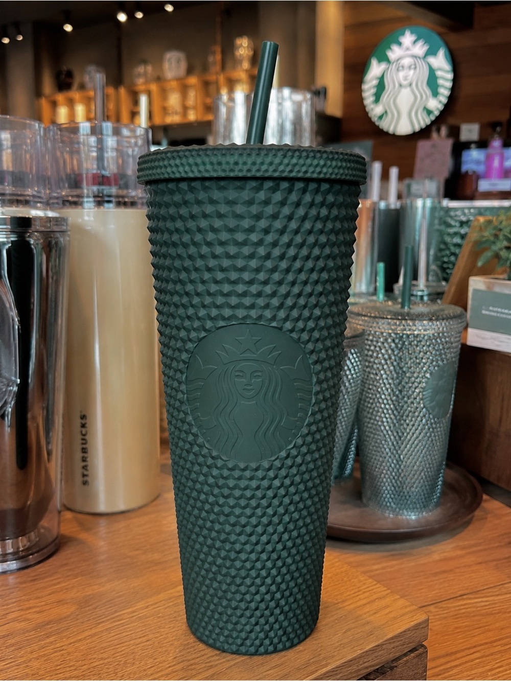 Starbucks Dark Green Studded Cold Cup Tumbler 24oz Reusable